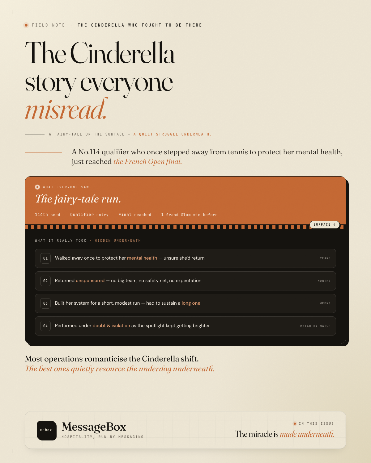 The Cinderella story everyone misread — The Floor Note · No. 007